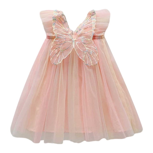 YOUSNH Robe Princesse Sans Manches en Maille Dos Papillon Vêtements de Fête pour Filles Été Beige 2-3 Ans