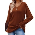 thumbnail image 2 of Womens Sweatshirts Crewneck Loose Fitting Tops Womens Solid Color Long Sleeve Flared Sleeve V Neck Top T Shirts Blouse Women Cardigans Sweater Hoodies Clearance Sale, 2 of 6