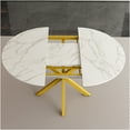 thumbnail image 2 of JERFIT White Round Extendable Dining Table with X-Base for Kitchen, Small Space, Marble Look MDF Top, Sturdy Iron Frame, Easy Assembly for 4-6 Person, 2 of 10