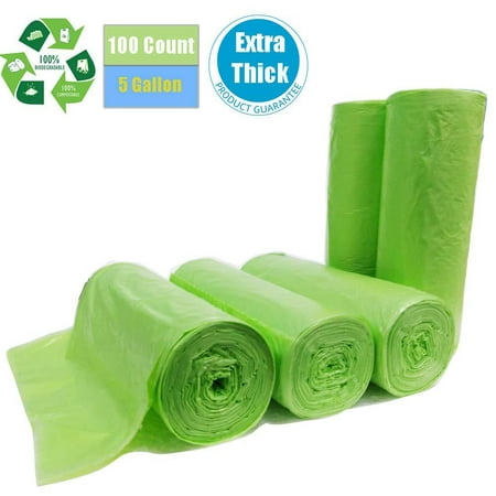 Biodegradable Trash Bags 5 gallon, 100 count, Extra Thick 1.5 MIL Small Kitchen Trash Bag Compostable Bags Recycling Garbage Bags For Kitchen Bathroom Yard Office (Best Biodegradable Trash Bags)