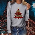 thumbnail image 2 of Tops Navideños Para Mujer, Blusas de Manga Larga, Camiseta Informal Con Cuello Redondo Y Estampado de Leopardo A Cuadros de Árbol de Navidad Odeerbi ODB194122, 2 of 6