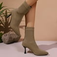 thumbnail image 6 of Black Feminine Seasonal Winter Solid Color Flying Woven Stretch Knitted Toe Socks Boots High Heel Short Boots, 6 of 9