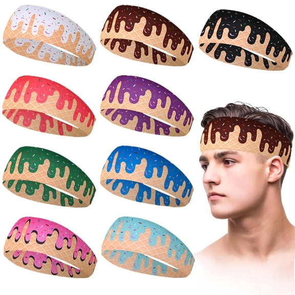 Ludearly 1-9Pcs Ice Cream Sweatband Baseball Headbands Cone Headband ,Elastic Sweatband Multicolor Headbands for Basketball Football Golf Ice Cream Headscarf Baseball Stuff 9.45in One Size