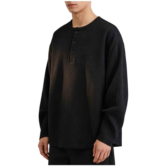 Mens Casual Manga Corta Botón Abajo Camisas de Color Sólido Suelto Cuello Redondo Blusa de Verano Superior