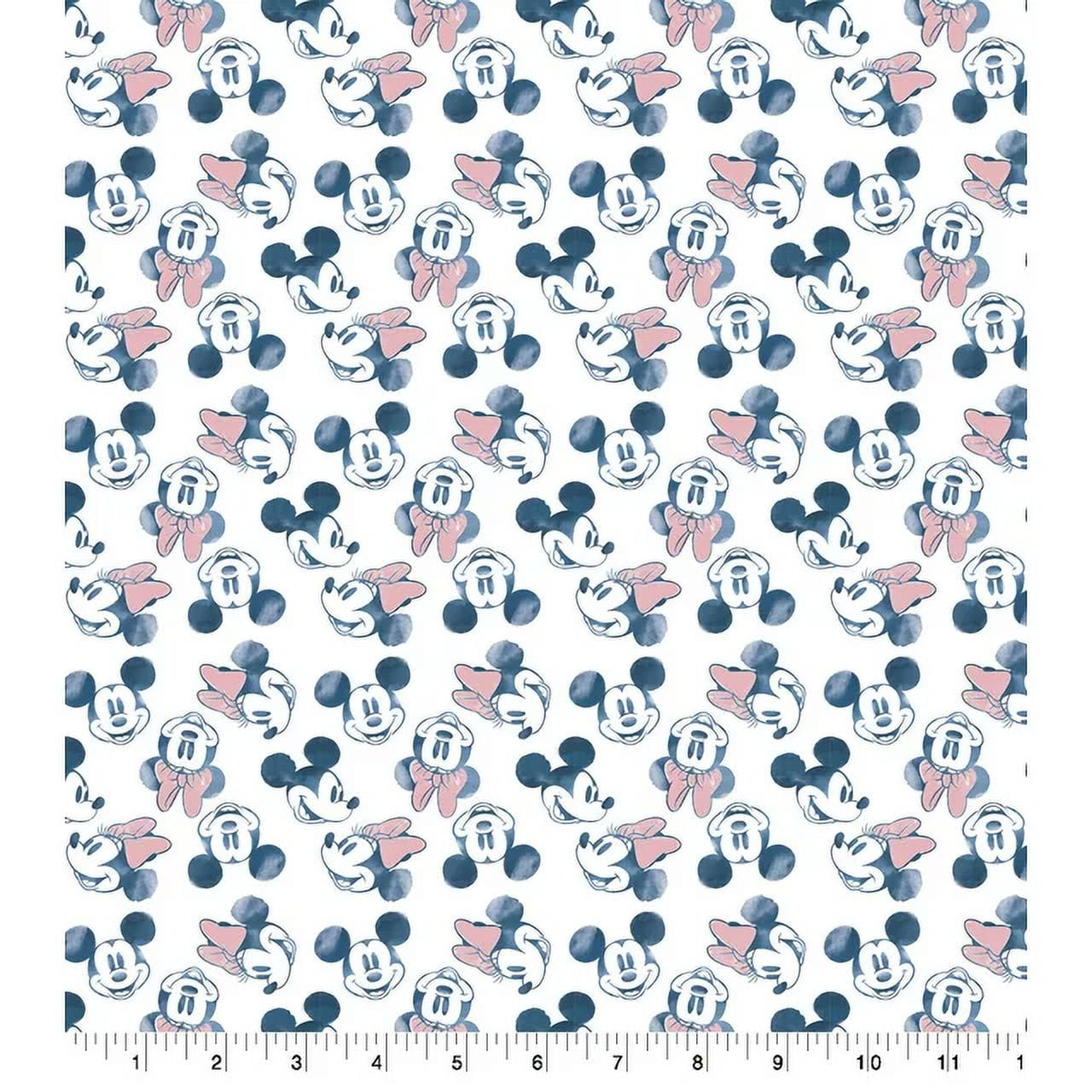 Springs Creative Mickey Minnie Nursery Heads tossed in White 100% Cotton Fabric sold by the yard