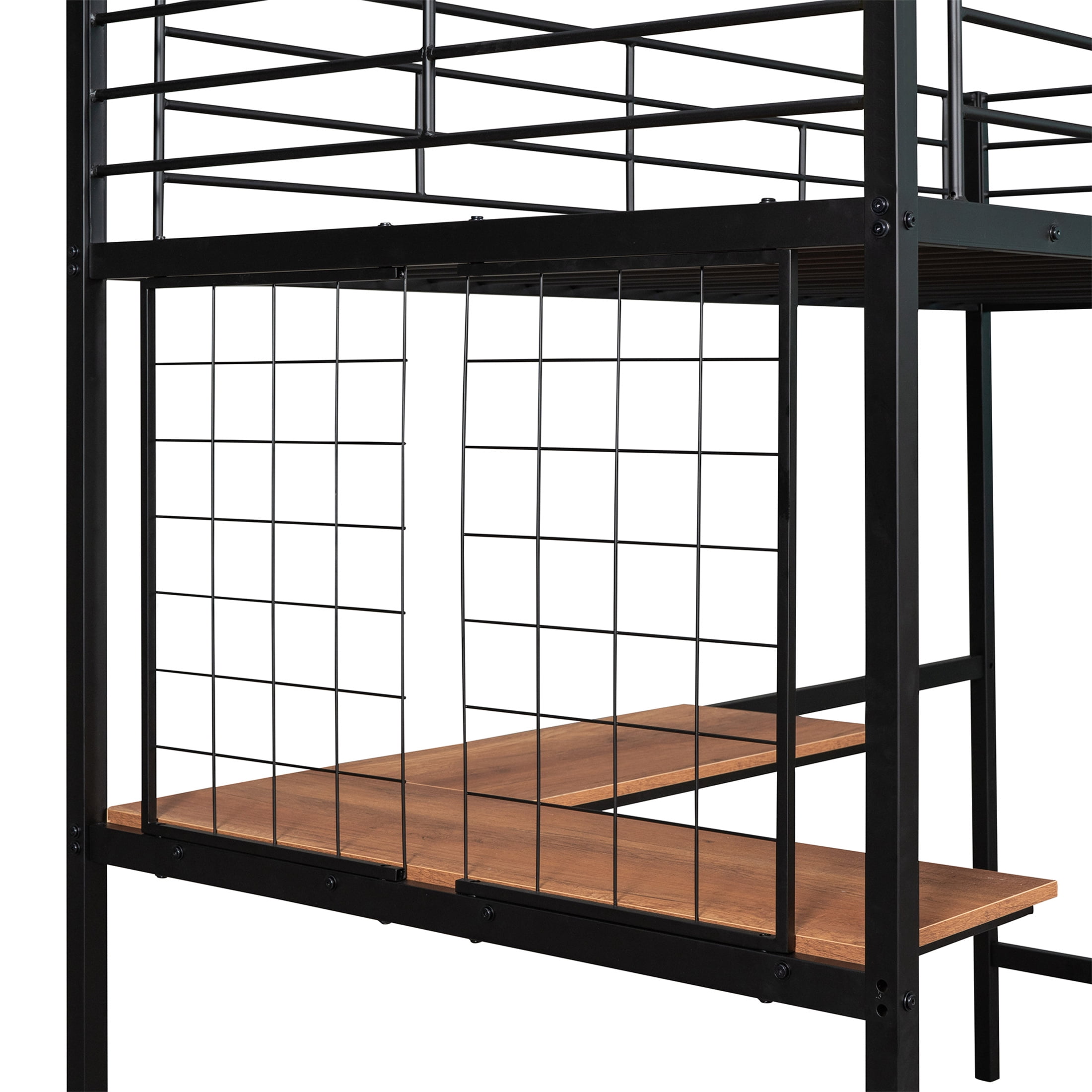 Aukfa Twin Loft Bed with L Shape Desk, Heavy Duty Metal Bed Frame for Kids Teens, Black
