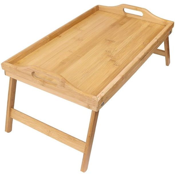 GreenCo Bamboo Small Foldable Desk Breakfast Tray, Bed Table, Bed