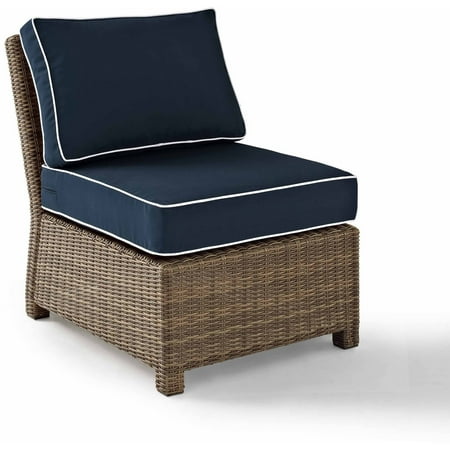 Crosley Bradenton Outdoor Wicker Sectional Center Chair with Navy Cushions