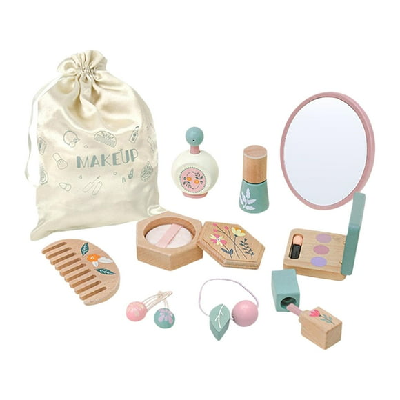 Kit de maquillaje de princesa para niños, juego de simulación, peine, espejo, juego de maquillaje de madera, de maquillaje, set de belleza para niñas