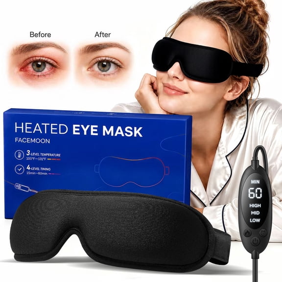 FACEMOON USB Heated Eye Mask, Warm Compress, Adjustable Heat & Timer, Spandex Washable Cover for Sleep