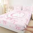 thumbnail image 5 of spefrowx Pink Letter C Bowknot King Sheets for Girls, Watercolor Ribbon Lines Bedding, 4 Pieces, 1 Flat Sheet, 1 Fitted Sheet and 2 Pillowcases, 5 of 6
