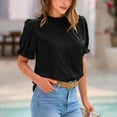 thumbnail image 6 of JGGSPWM Women's Summer Lace Trim Crewneck V Neck Short Puff Sleeve Cotton Dressy Casual Blouse Top Black XL, 6 of 6