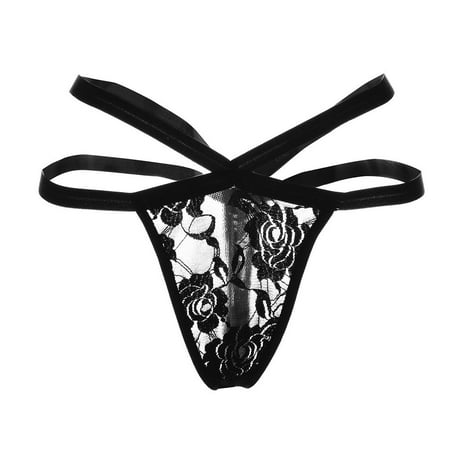 Elainilye Fashion Underwear Women Sexy Lingerie G-string Mesh Briefs Underwear Panties T String Thongs Panties Black