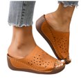 thumbnail image 1 of Women's Hollow Out Wedge Mules Comfortable Platform Sandals Slip On Open Toe Clogs Lightweight Non Slip Beach Slides Brown Size 7, 1 of 8