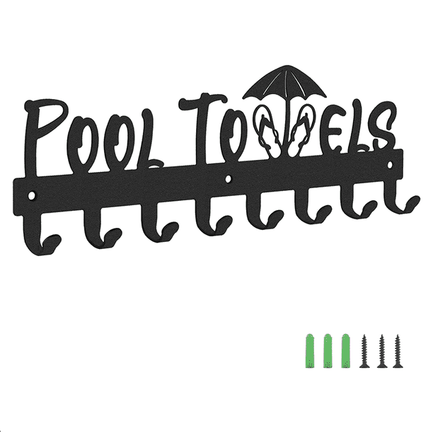 Pool Towel Rack with 8 Hooks, Towel Holder Wall Mounted for Outdoor or