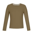 thumbnail image 6 of Girls Long Sleeve Shirts Solid Color Knit Slim Fit T Shirts Spring Layer Tops Tee, Brown, 7-8 Years, 6 of 6