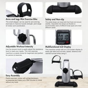 Mini Exercise Bike, Under Desk Bike Pedal Exerciser porable Foot Cycle Arm & Leg Peddler Machine with LCD Screen Displays,Silver