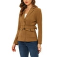 thumbnail image 4 of INSPIRE CHIC Women's Faux Suede Belted Long Sleeve Single Breasted Work Blazer XS Brown, 4 of 7