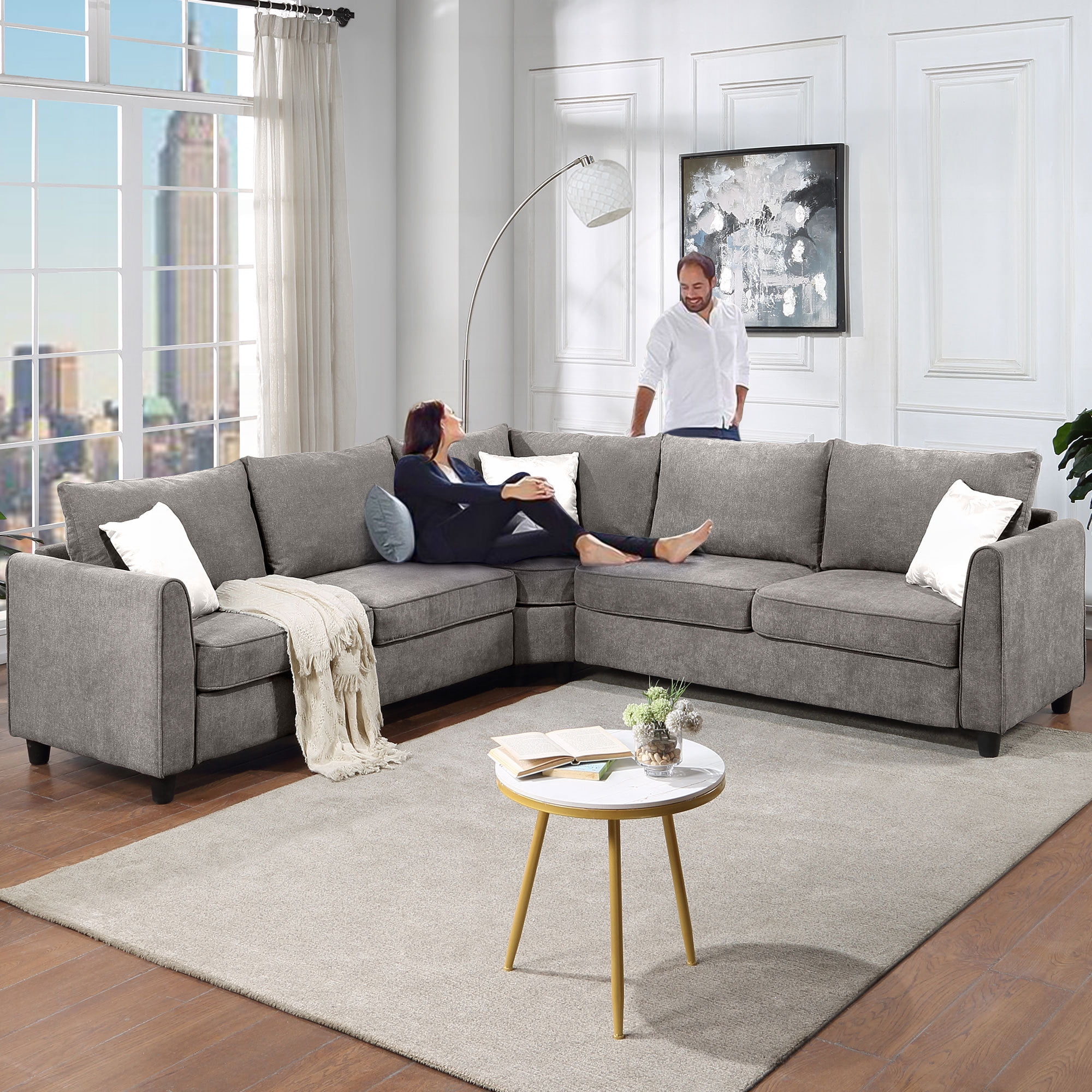 Sectioanl Sofa Couch Living Room Furniture Set L Shape Sectioanl Couch For Living Room Clearance Upholstered Fabric Sofas Couch With 3 Pillows For Living Room Bedroom Gray Walmart Com Walmart Com
