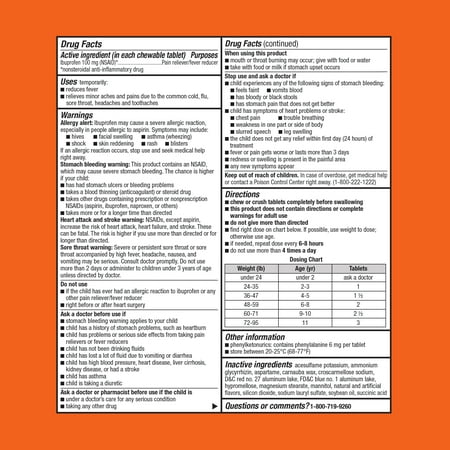 Equate Children's Ibuprofen Chewable Tablets, 100 mg, Grape Flavor, Ages 2 to 11 Years, 24 Count, Compare to Children's Motrin® Active Ingredient