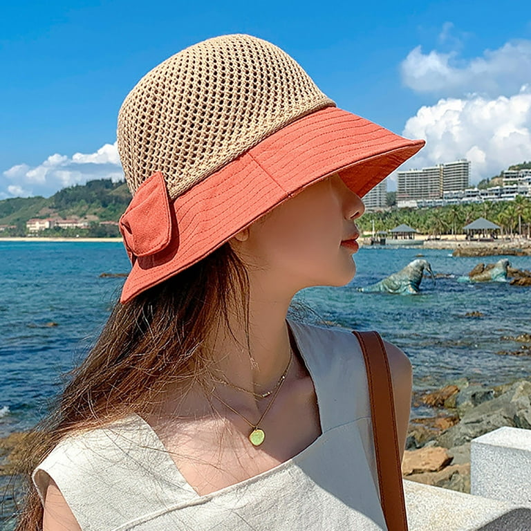 Summer Womens UPF 50 Straw Wide Brim Hat Sun Hats for Women Beach Hat  Women's Sunshade Breathable Sun Hat Bow Outdoor Tourism Fisherman Hat Deals
