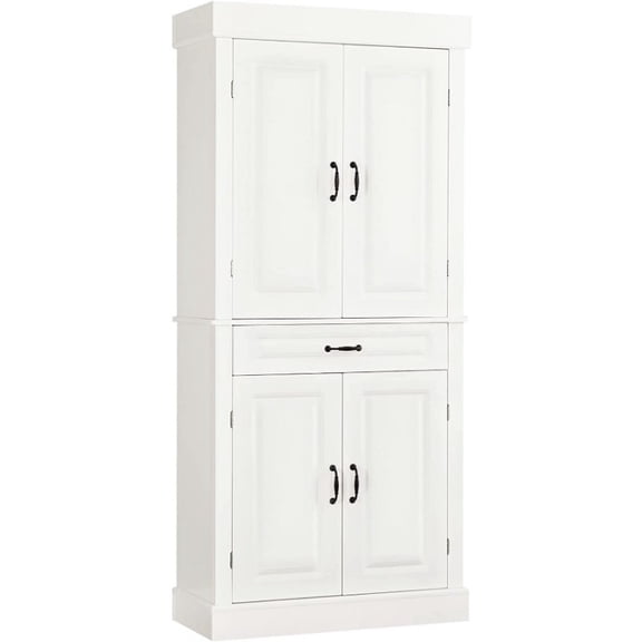 BUPPLEE 71" Tall Freestanding Storage Cabinet, 2 Doors with Drawer & Adjustable Shelves for Kitchen Bathroom, White & Black