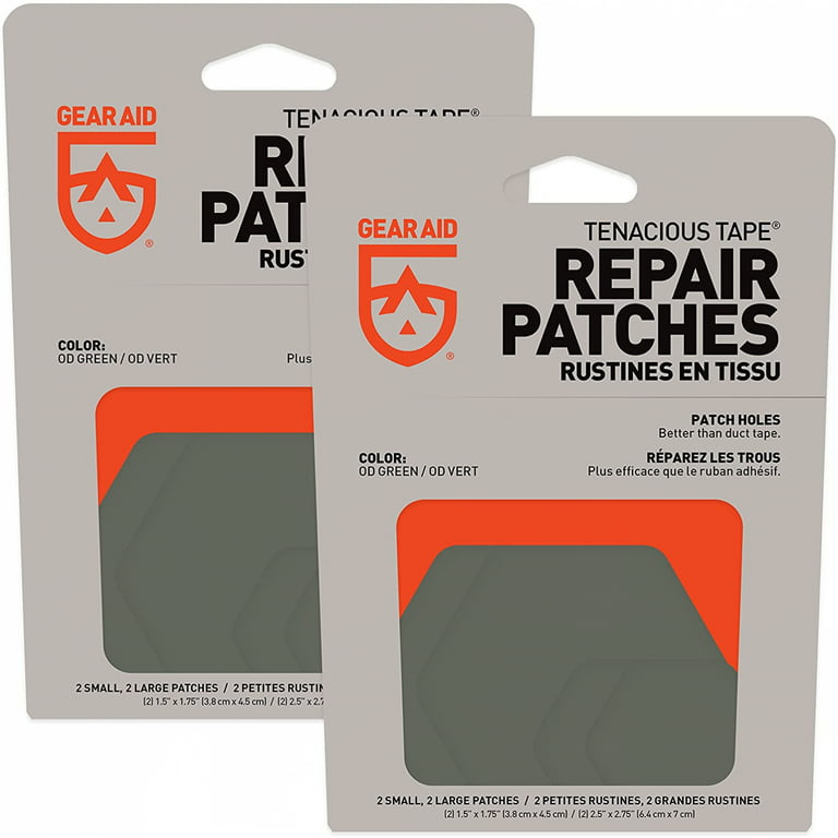 GEAR AID Tenacious Tape Repair Patches, 2 Small & 2 Large - OD Green  (2-Pack)