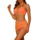 thumbnail image 4 of Conjunto de bikini texturizado con anillo Halter INSPIRE CHIC para mujeres, 3 piezas con falda de malla de color sólido, 4 of 5