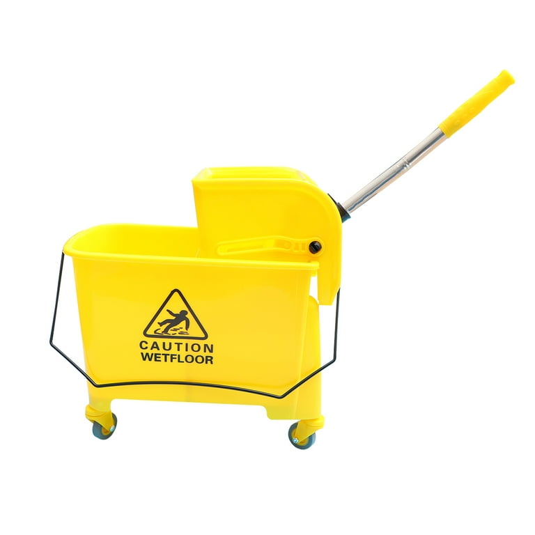 20L Commercial Mop Bucket on Wheels Mop Bucket Side Press Wringer on Wheels Cleaning (Yellow, Plastic Wheel), Size: 43.5*28*27cm