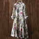 thumbnail image 3 of Vestido camisero suelto de lino y algodón de manga larga con estampado de hojas vintage para mujer Fridja  yut108, 3 of 8