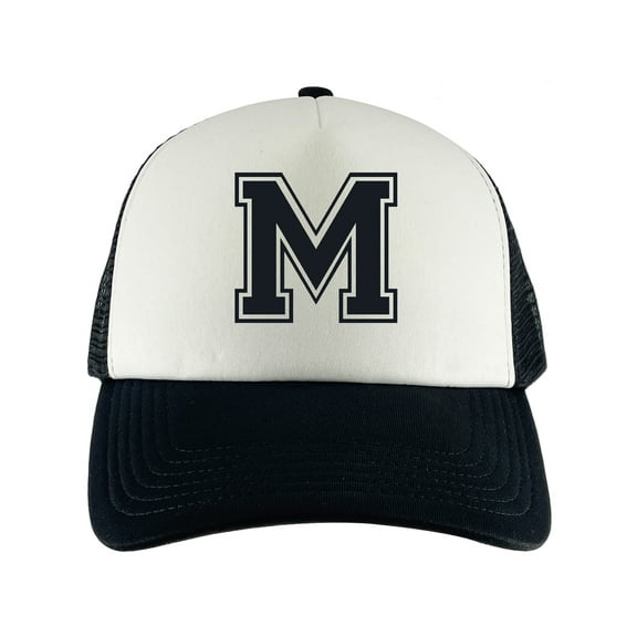 Gravity Threads Varsity Initial Youth Trucker Hats - Black/White - M