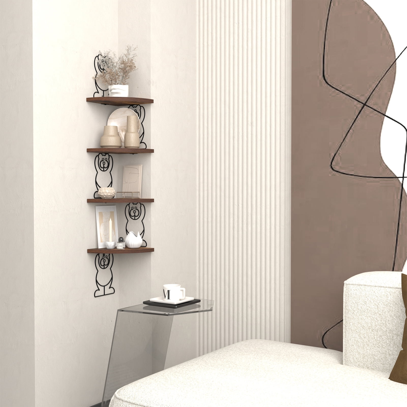 4 Tier Floating Corner Shelf Wall Mount Rustic Storage Shelves