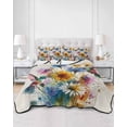 thumbnail image 2 of Quilt King Size Bedding Set, Hummingbird Reversible Summer Quilt 3 Pieces, Spring Vintage Oil Painting Sunflowers Beige Lightweight Bedspreads Coverlets with 2 Pillow Shams for All Seasons, 2 of 5