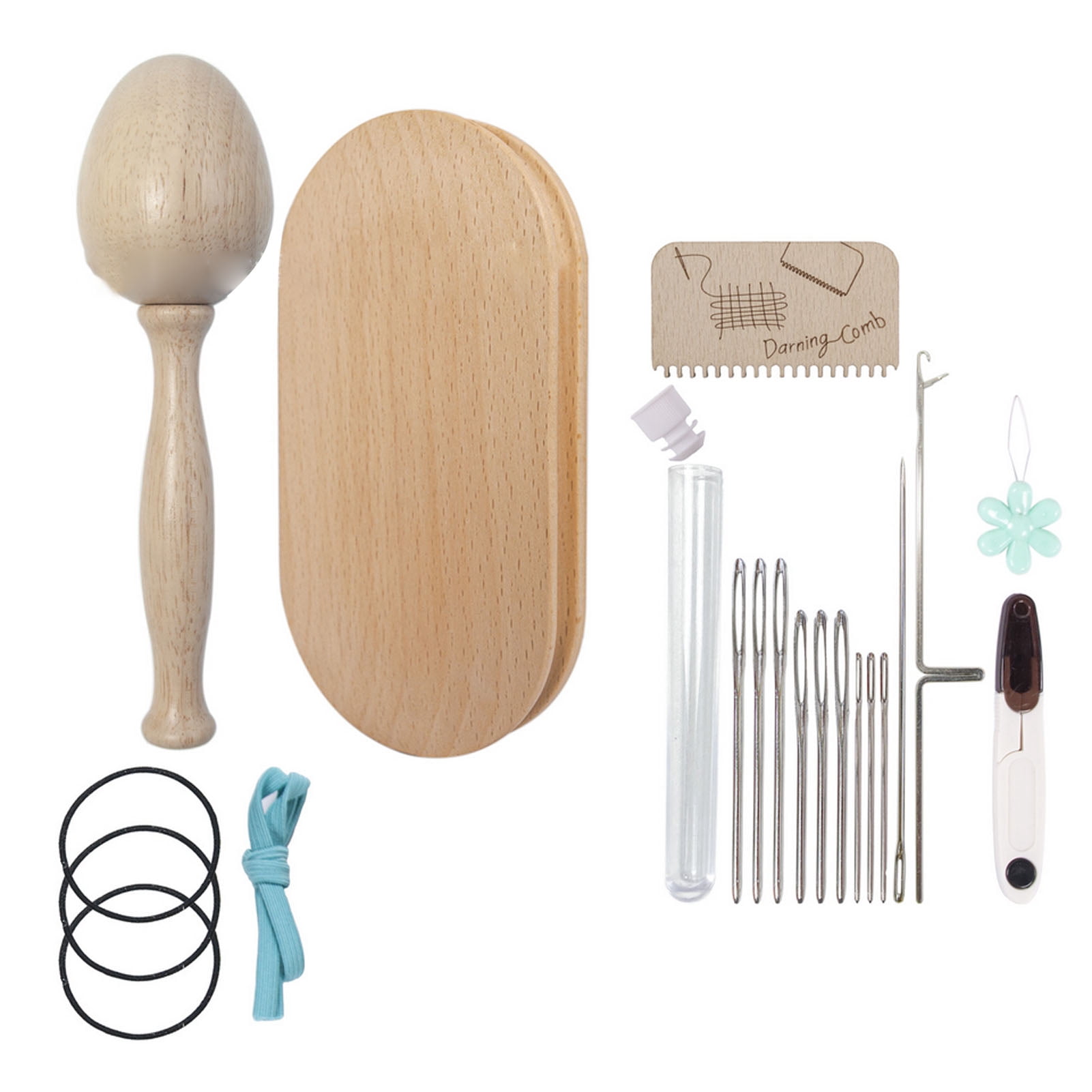 Knit Patch Mending Kit Knitting Tool Darning Tools Kit Wooden Darning Egg Oval Tool With Stainless Steel Needles Hook Needle Comb Scissors Accessories For Hand Sewing Mending