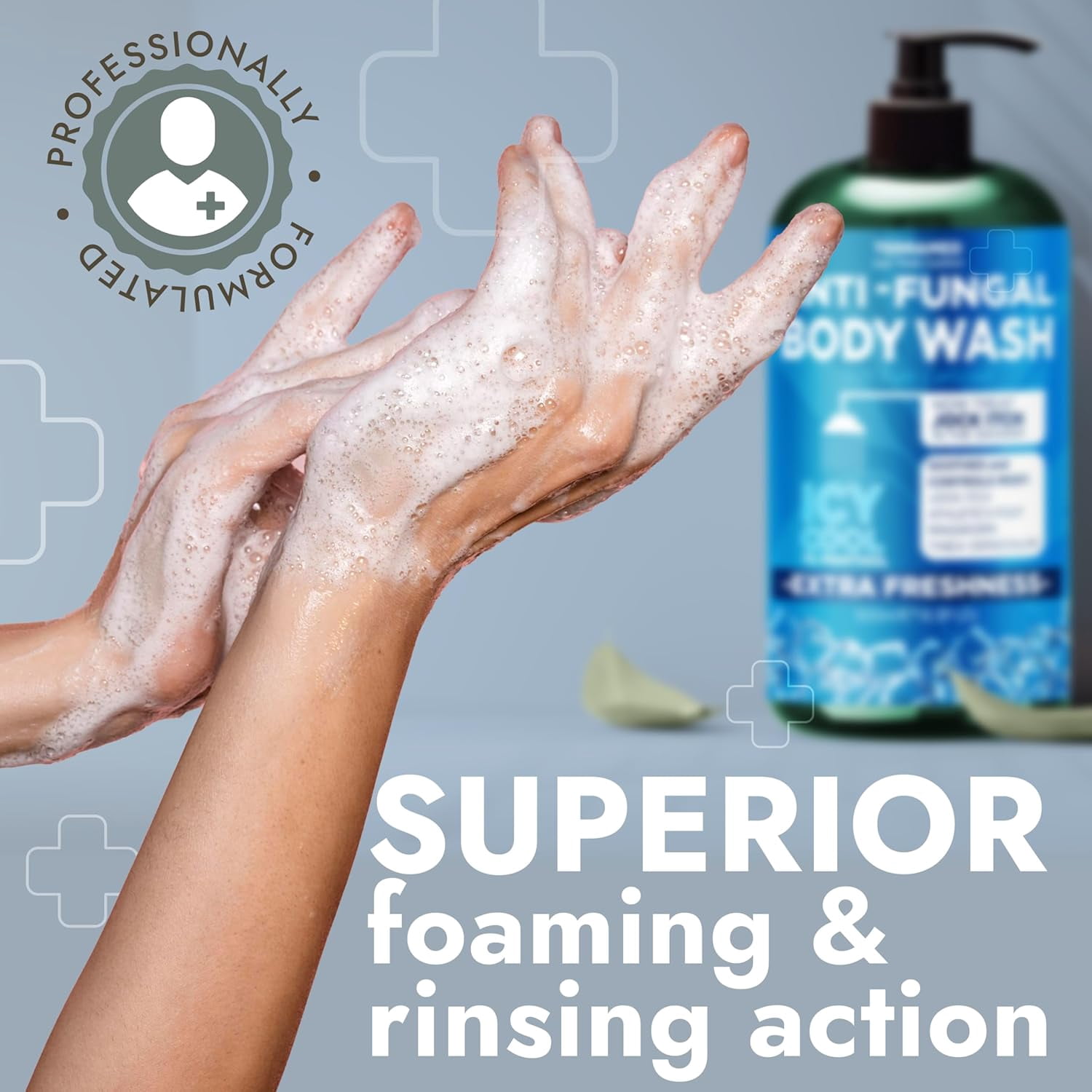 Antifungal Body Wash | Antifungal Soap with 1% Tolnaftate | Medicated Jock Itch Treatment for Ringworm & Athlete’s Foot | Cooling Effect Menthol Body Wash | Includes Scrubber 16.9 Fl oz