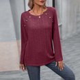 thumbnail image 4 of Gibobby Blusas Para Mujer Elegantes Top de manga larga con botones de color sólido y cuello redondo con tiras para mujer（Rojo， S), 4 of 5