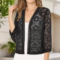 thumbnail image 2 of Vinsonshop Lace Bolero Jackets for Women 3/4 Sleeve Open Front Cropped Cardigan Sheer Shrug Summer Evening Party Dress Cover Up Black XXL, 2 of 5