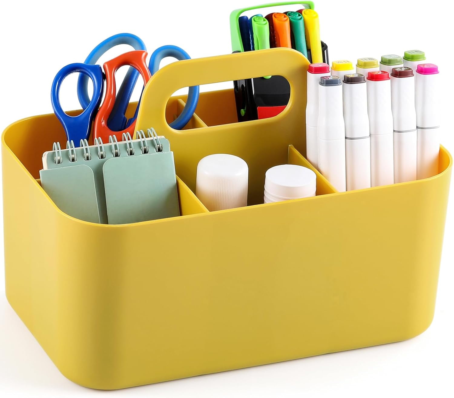 Multiuse Caddy Organizer with Handle - Stackable Plastic Tote Bin - Art Craft Supplies, Office, Desk, Stationery Pen Holder, Kitchen, Utensil, Makeup, Bathroom, Shower, Cleaning