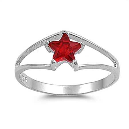 - CHOOSE YOUR COLOR Simulated Ruby Beautiful Star Solitaire Ring New .925 Sterling Silver Band
