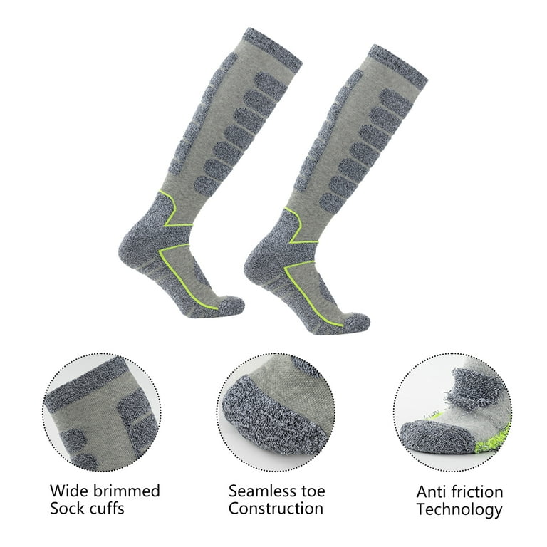 2Pairs Ski Socks Merino Wool Thermal Knee High Winter Snowboard Sport Socks  Men Women - Black+Gray