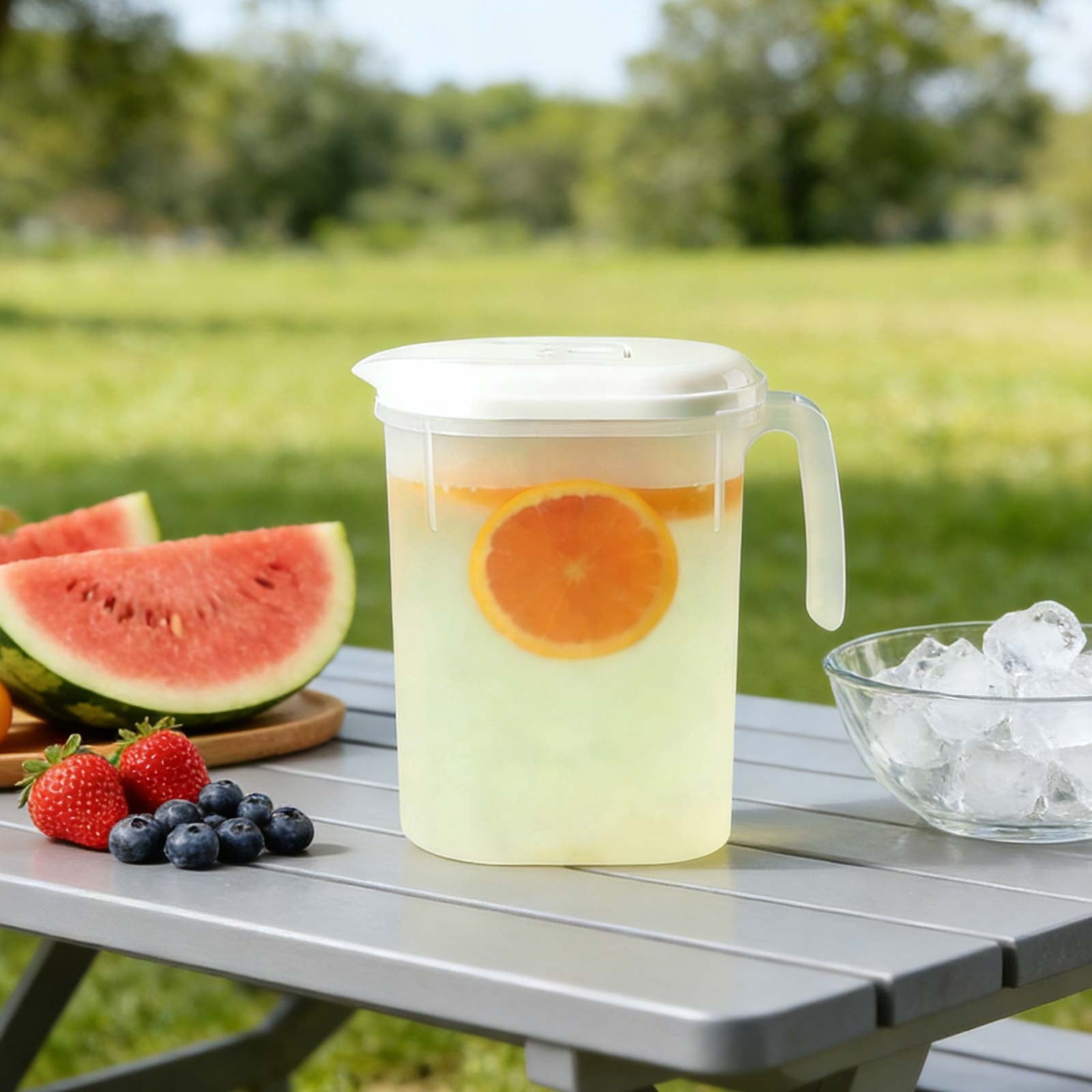 1.8L Heat Resistant Refrigerator Water Bottle With Tea Strainer Large Capacity Beverage Dispenser Durable Material With Secure Lid For Home Kitchen Iced Tea Water And Cold Drink Storage