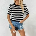 thumbnail image 2 of Jewelreauty Women Striped Short Sleeve Shirts Knit Crewneck Hollow Out Patchwork Tops Summer Casual Trendy Tees (S, Black), 2 of 3