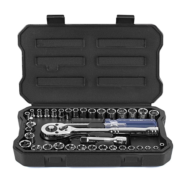 Juego de enchufes WORKPRO de 39 piezas CR-V métrico/imperial, 1/4 pulgadas/3/8 pulgadas