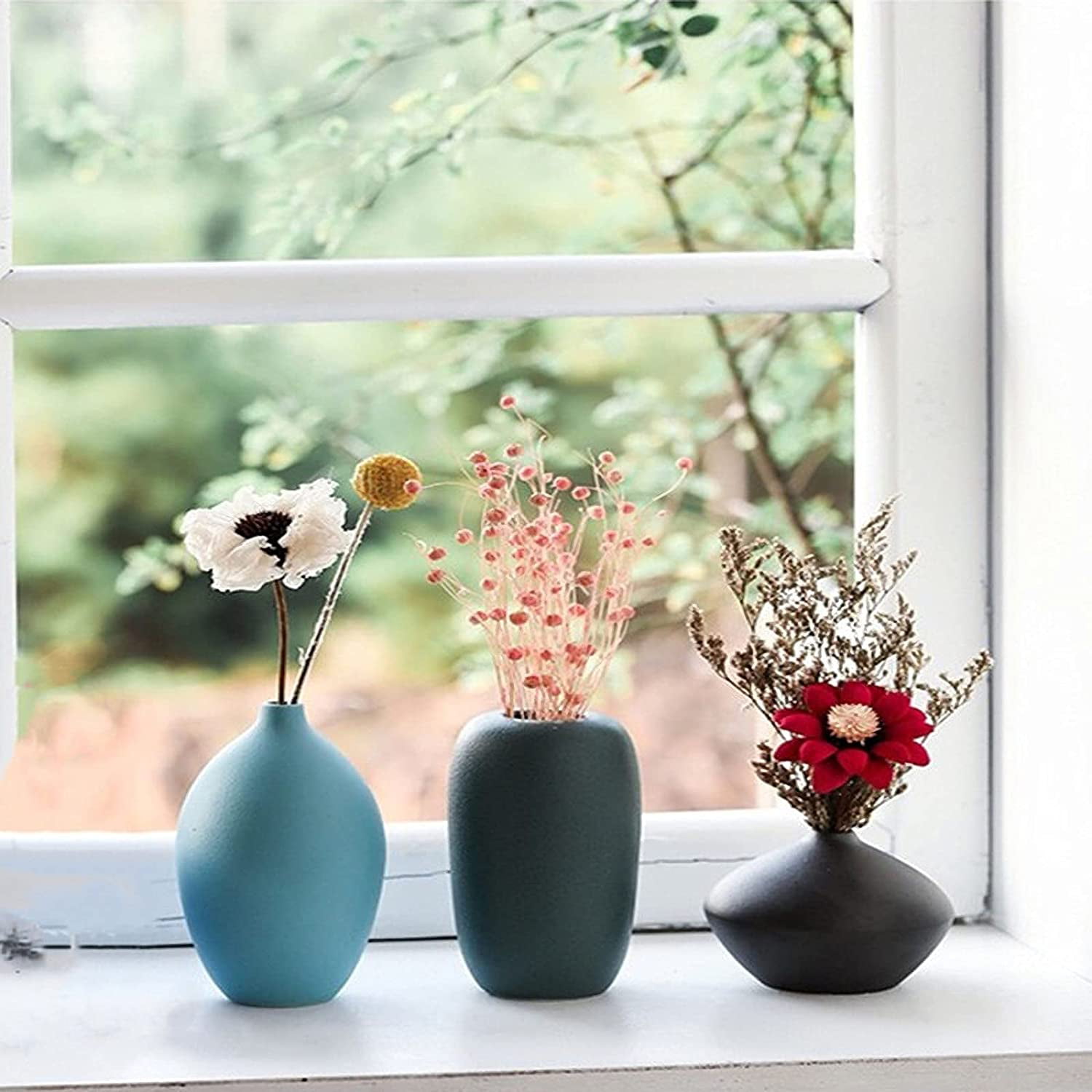 Small Ceramic Vase Set of 2 Flower Vases for Home Décor Living Room,Bookshelf Decor（Red）