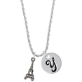 thumbnail image 1 of Delight Jewelry Black Nickeltone AB Crystal Eiffel Tower Silvertone Script Initial Disc - Y - Charm Necklace, 20"+3", 1 of 4