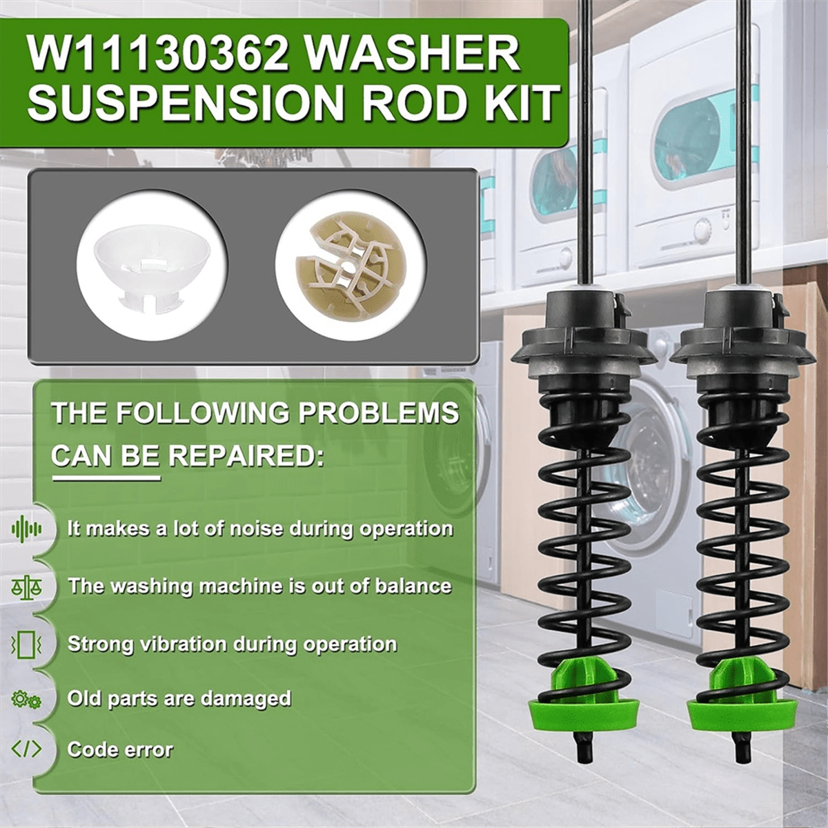 W11130362 4Pcs Washer Suspension Rod Kit,for Washing Machines