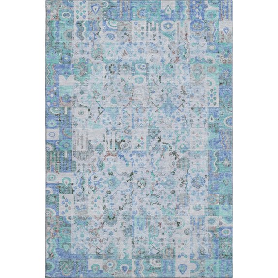 Addison Rugs Mayfield Premium Machine Washable Traditional Global Blue Rectangle Rug, 10' X 14' Machine Washable Traditional Global Blue Oversized Sherpa Throw Blanket