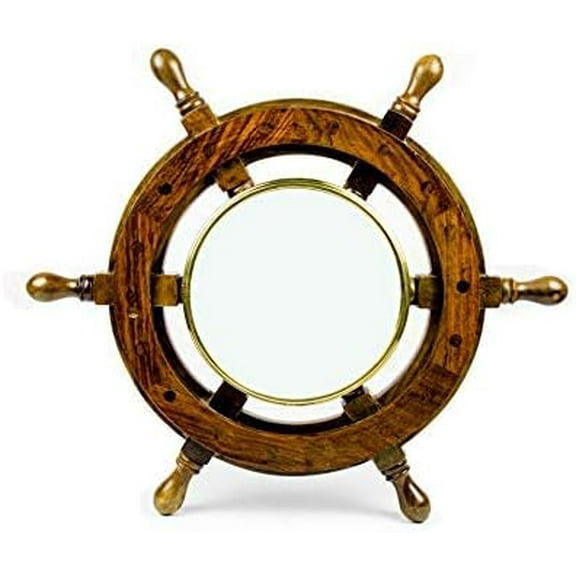 Nautical Wooden Ship Wheel Photo Frame | Natural Wood Finish | Pirate's Home Decor Gift (12 Inches)