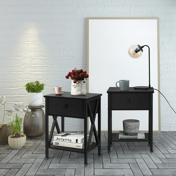 VECELO (Sets of 2)X-Design Nightstand with Drawer ...