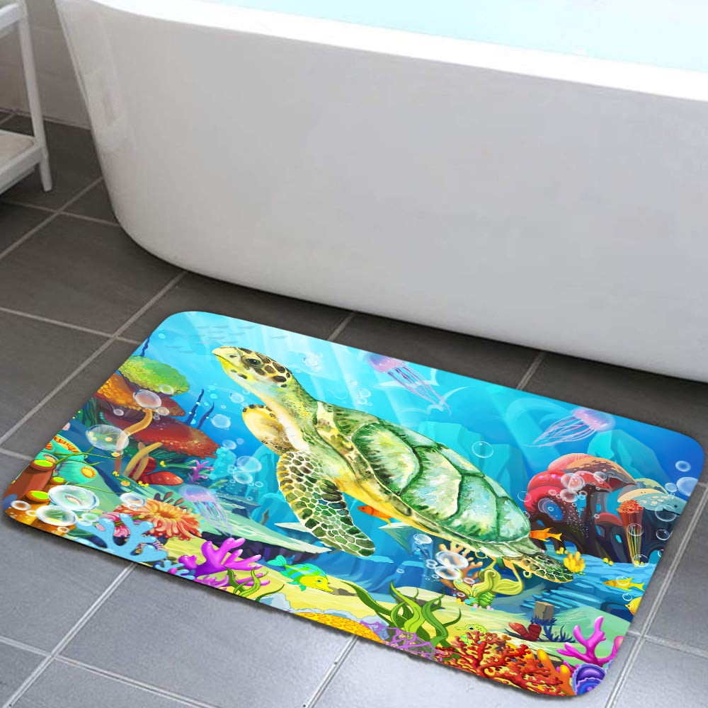 Sea Turtle Bath Rugs for Bathroom, Beach Theme Bathroom Rug Bath Mat